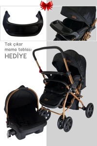 Pusetli̇ Bebek Arabasi Travel Çift Yön Tam Yatış Pozisyonlu Pratik Katlanır Mama Tablalı